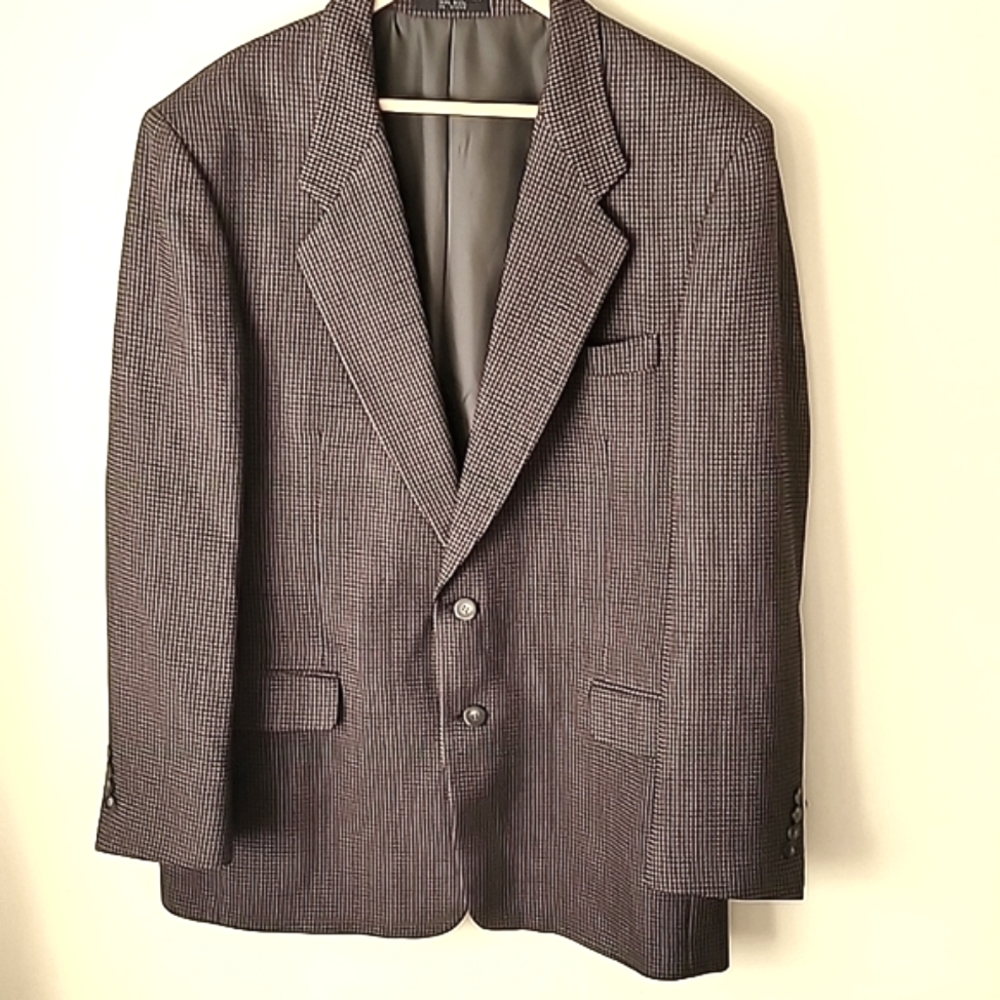 VTG Houndstooth  Sports Jacket Blazer  100% Wool Dark SZ XXL